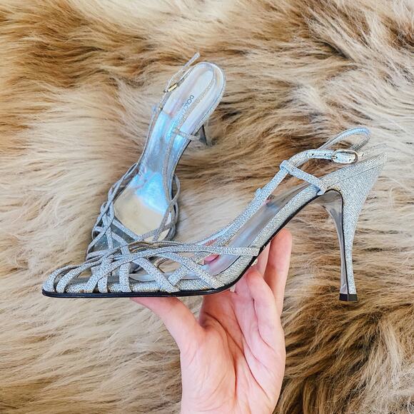Dolce & Gabbana Strappy Glitter Silver Slingback Sandals Heels - Picture 6 of 10